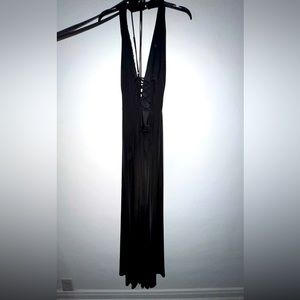 V neck with beads long gown.